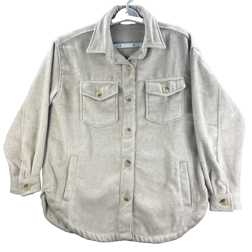 Members Mark Shirt Beige Toasted Heather Womens Medium Suede Long Sleeve‎ Jacket